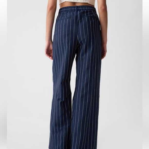 NWT Gap High Rise Linen-Cotton Trousers in Navy Pinstripe - Picture 4 of 9